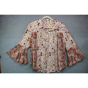 Belled Sleeves Button-Up Crop Top-Catoe's-Size Large-Boho-Cottagecore-Cowgirl